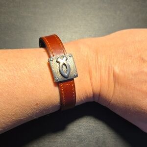 Premier Designs Brown Leather Bracelet with Silver Accent